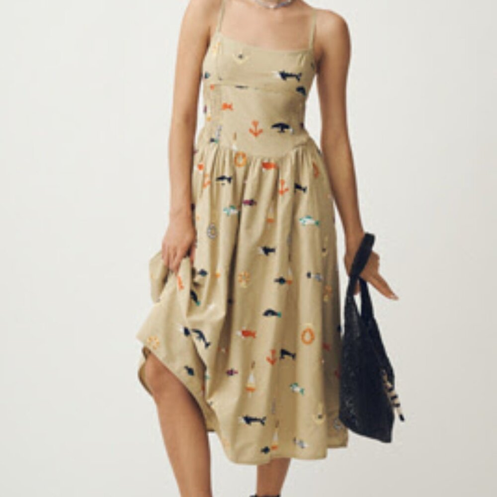 Maeve Sleeveless Square-Neck Drop-Waist Midi Dress